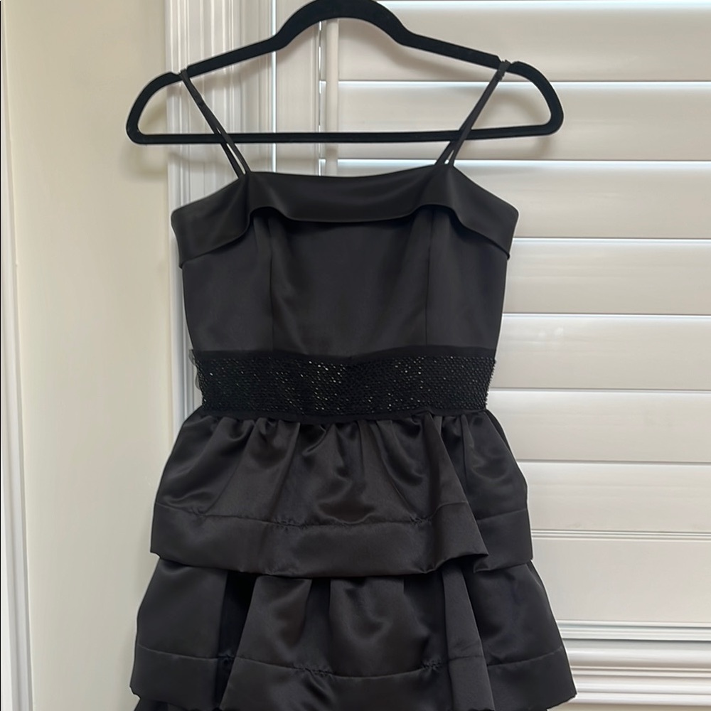 BCBG Black Tiered Ruffled Mini Dress Spaghetti Strap